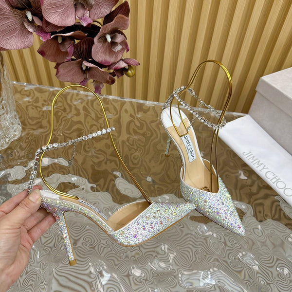 Jimmy Saeda 100mm in raso bianco argento con decorazioni in cristallo 641056