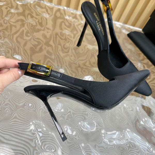 SL DUNE SLINGBACK PUMPS BLACK SATIN
