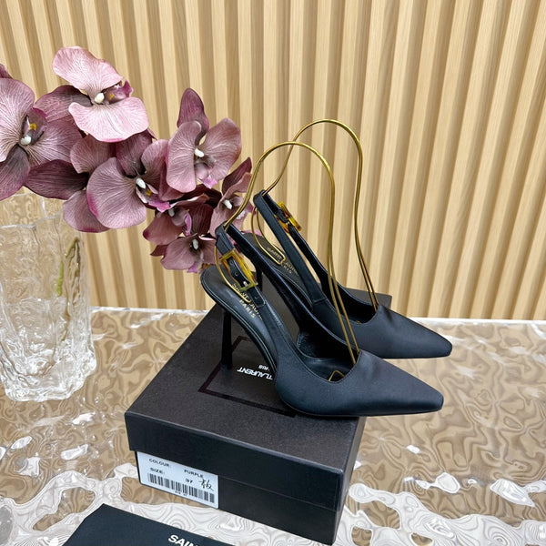 SL DUNE SLINGBACK PUMPS BLACK SATIN