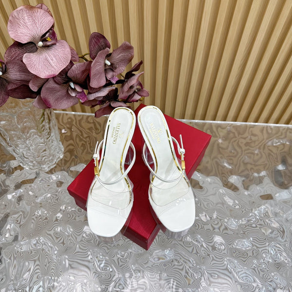 SANDALO TACCO ALTO 14CM IN VITELLO BIANCO E PVC TRASPARENTE