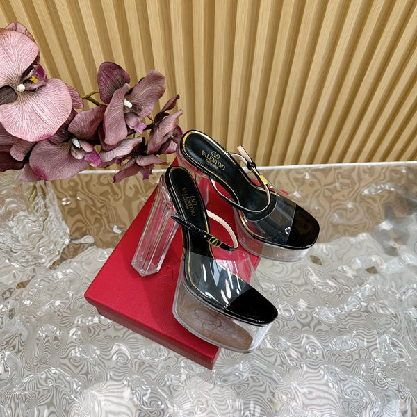 SANDALO TACCO ALTO 14CM IN VITELLO NERO E PVC TRASPARENTE