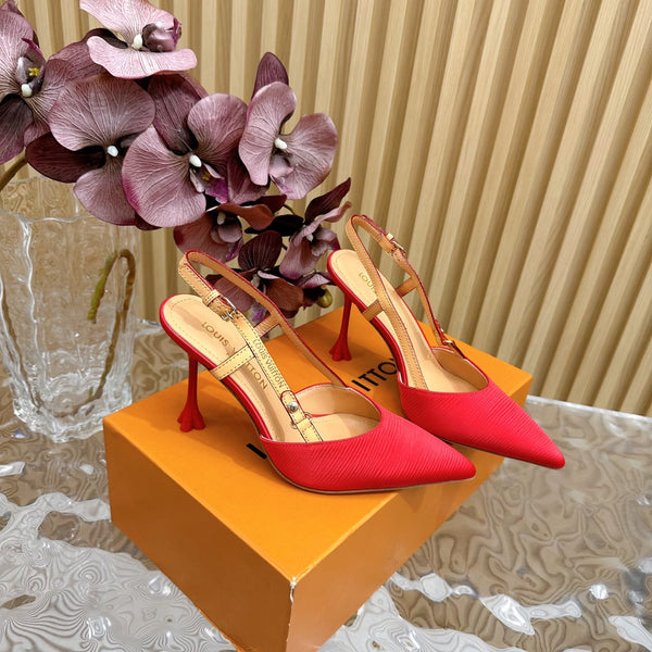 LV Blossom Slingback 75mm Red Silk Embossing