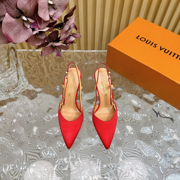 LV Blossom Slingback 75mm Red Silk Embossing