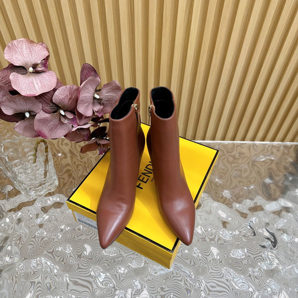 FENDI FIRST 80 MM BOOTS IN SANGRIA RED CALFSKIN WITH GOLD HARDWARE