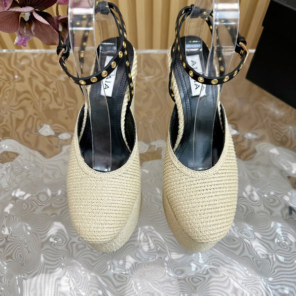 SANDALI ALAIA LA CON ZEPPA IN PAGLIA DI CARTA BIANCA