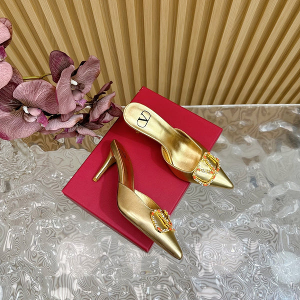 HIGH PUMP MULE 80MM GOLD CALFSKIN