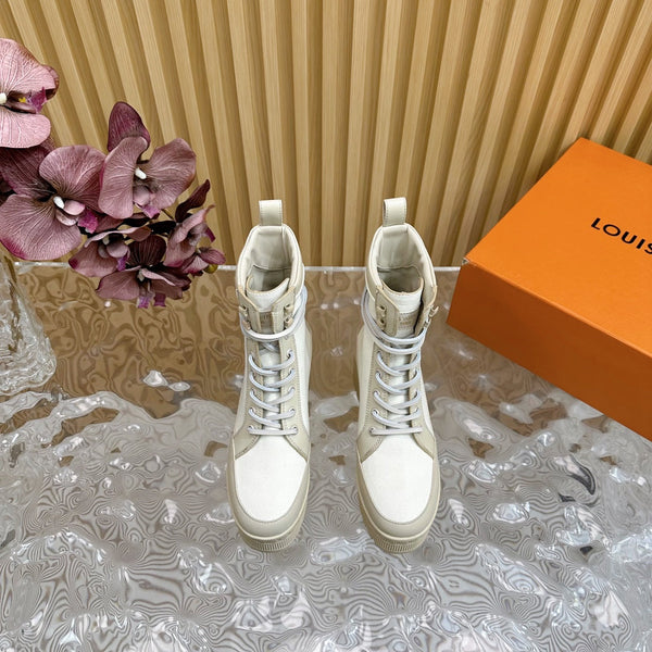 LV Laureate Platform Desert Boot 70mm Tessuto Denim Bianco