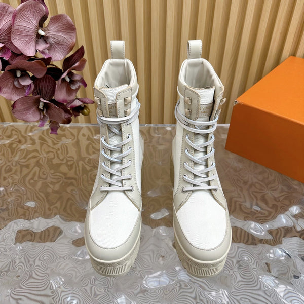 LV Laureate Platform Desert Boot 70mm Tessuto Denim Bianco