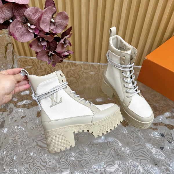 LV Laureate Platform Desert Boot 70mm Tessuto Denim Bianco
