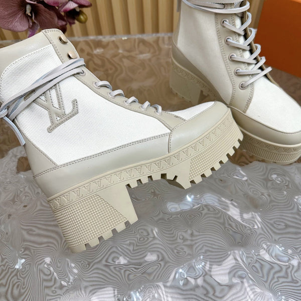 LV Laureate Platform Desert Boot 70mm Tessuto Denim Bianco