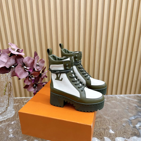 LV Laureate Platform Desert Boot 70mm Tessuto denim verde kaki bianco