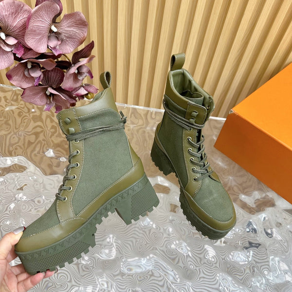 LV Laureate Platform Desert Boot 70mm Tessuto denim verde kaki