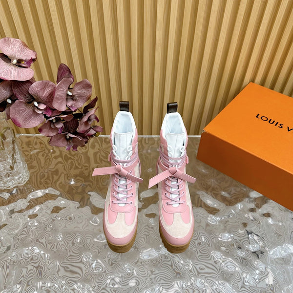 LV Laureate Platform Desert Boot 70mm Rosa Mix Beige Suede