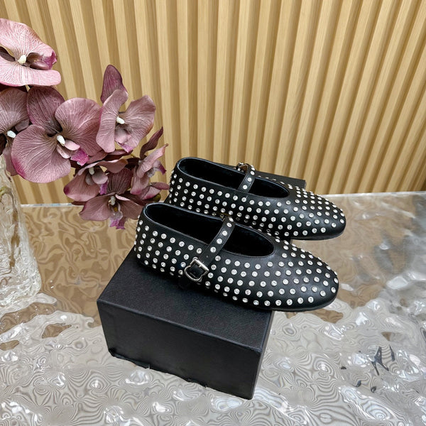 Alaia Strass Ballet Flats In Black Calfskin With Fleece Lining 926043