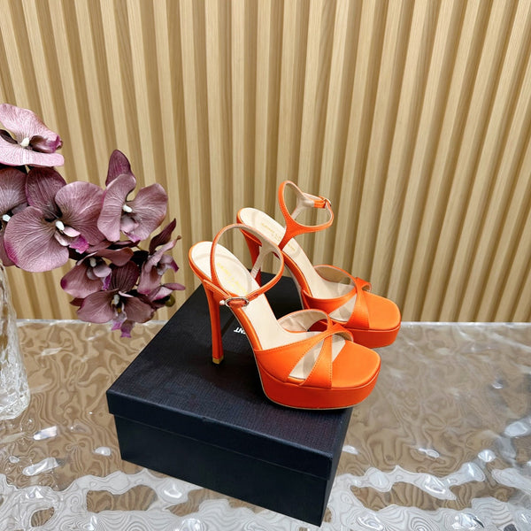 DEBBIE PLATFORM SANDALS IN ORANGE SILK