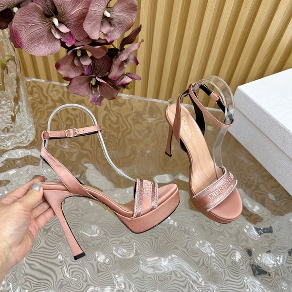 CD Dway Heeled Sandal 120mm Pastel Pink Silk And Lambskin