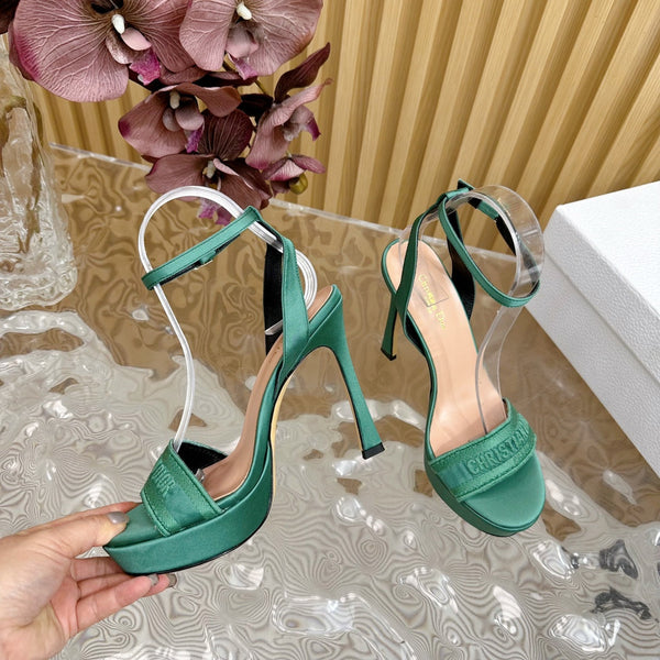 CD Dway Heeled Sandal 120mm Green Silk And Lambskin