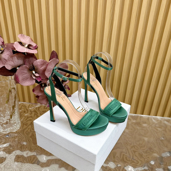 CD Dway Heeled Sandal 120mm Green Silk And Lambskin