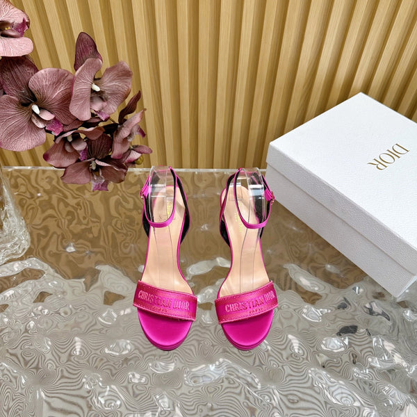 CD Dway Heeled Sandal 120mm Dark Pink Silk And Lambskin