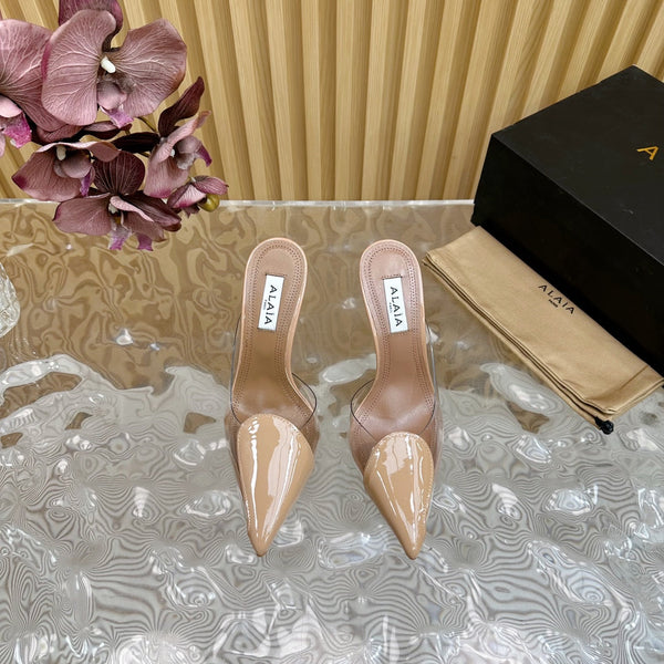 Alaila Mule 100mm In Beige Lambskin 957215