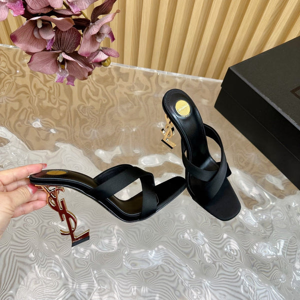 OPYUM 10 CM HIGH MULES IN BLACK SILK