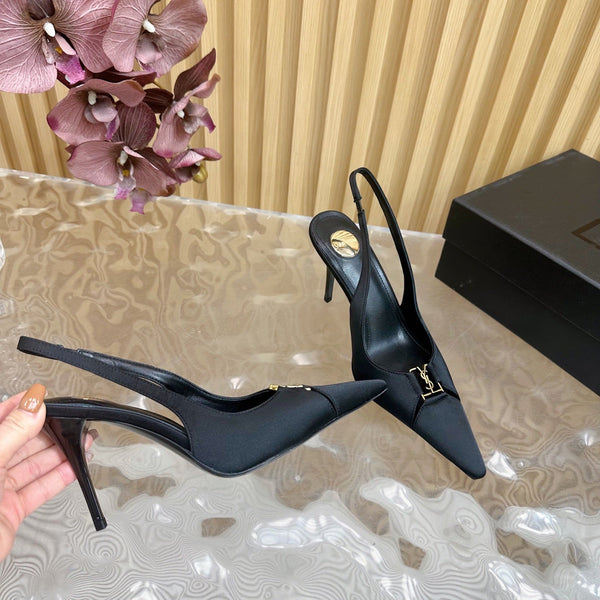 BABYLONE SLINGBACK PUMPS IN BLACK SILK
