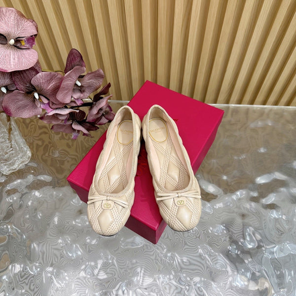 VT 2025 Quilted Leather Bow Ballerina Flats Nude Sheepskin 286492