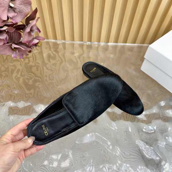 CELINE 25 Slippers Black Velvet 285912
