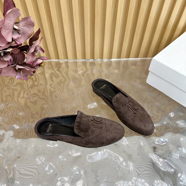 CELINE 25 Slippers Brown Velvet 285913