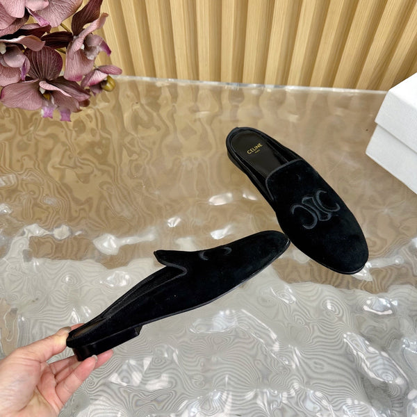 CELINE 25 Slippers Black Velvet 285914