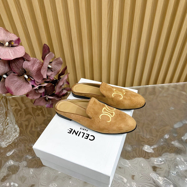 CELINE 25 Slippers Brown Suede 285916