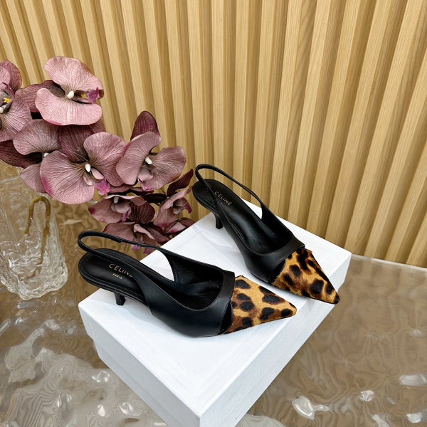 CL Judy Cap Toe Skingback 60mm in pelle di vitello nera e pelle di vitello pelosa stampata leopardo 313782