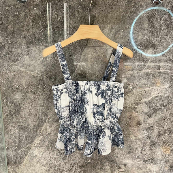 CD 25 Top con arricciatura in misto cotone bianco blu