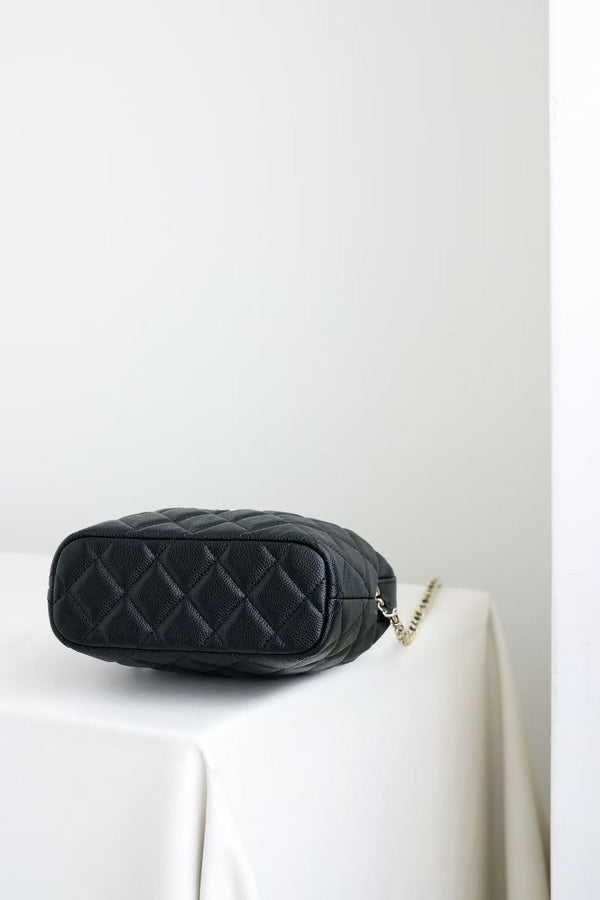 CC 25C Hobo Bag Black Caviar Calfskin Silver Hardware 243623