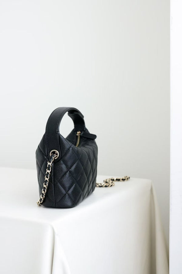 CC 25C Hobo Bag Black Caviar Calfskin Silver Hardware 243623