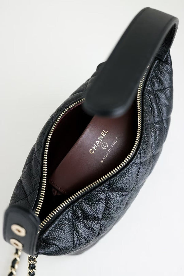 CC 25C Hobo Bag Black Caviar Calfskin Silver Hardware 243623