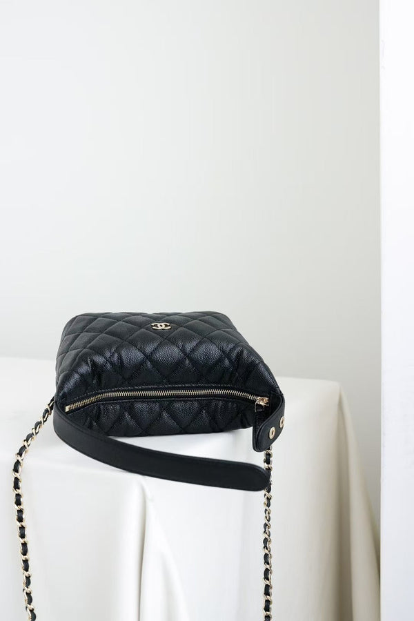 CC 25C Hobo Bag Black Caviar Calfskin Silver Hardware 243623