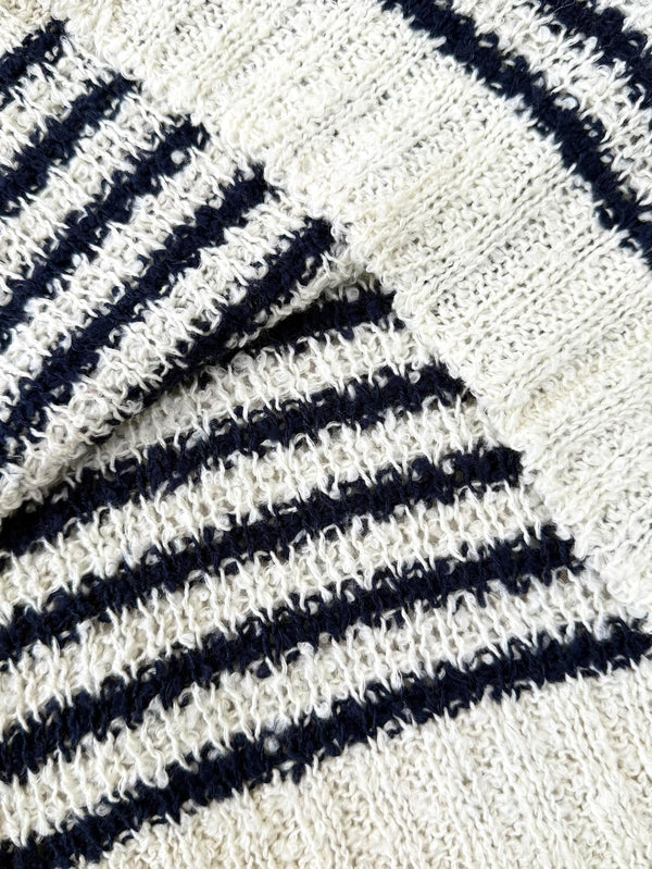 CD 2025 Striped Knitted Short Sleeves Beige mix Black Cotton