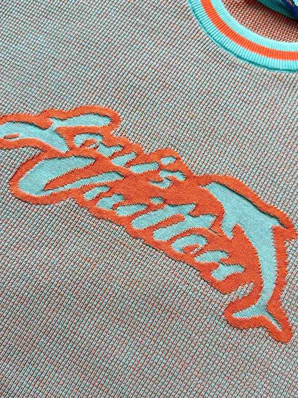 LV 25 Dolphin Jacquard Short Sleeve Shirt Blue Sweater Knit