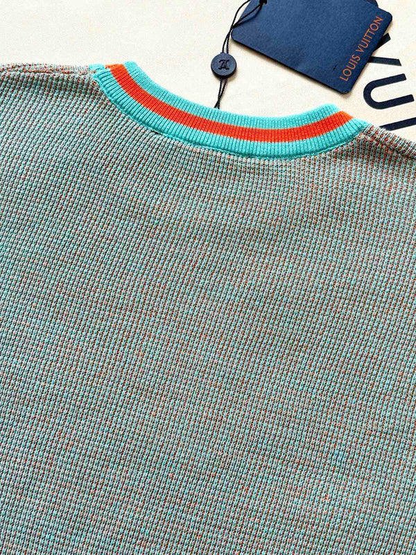 LV 25 Dolphin Jacquard Short Sleeve Shirt Blue Sweater Knit