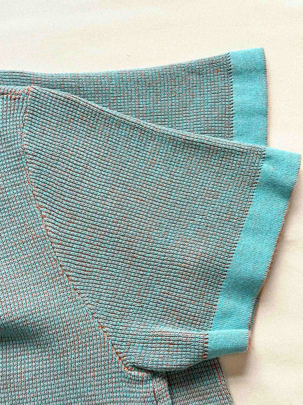 LV 25 Dolphin Jacquard Short Sleeve Shirt Blue Sweater Knit