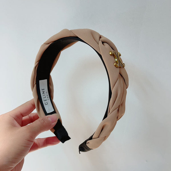 CAMEL BEIGE FABRIC HAIRBAND WITH GOLD LOGO 124700