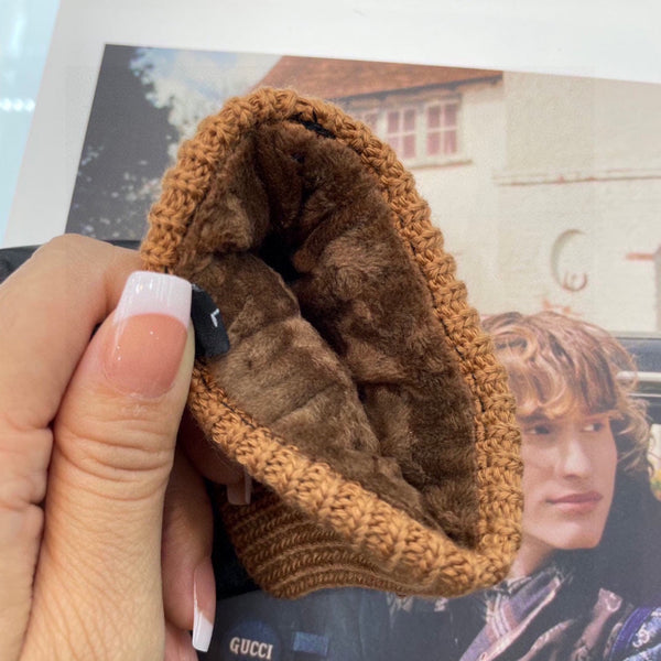 GUANTI HORSEBIT IN PELLE DI AGNELLO NERA E LANA MARRONE PAN DI ZENZERO 465052