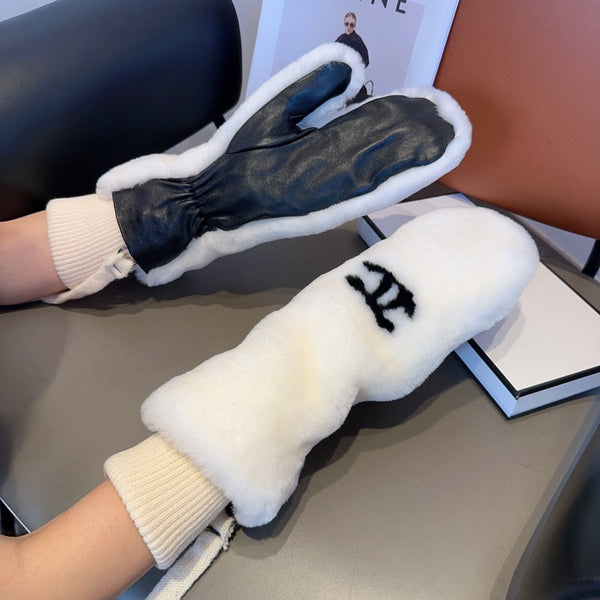 GUANTI IN PELLICCIA DI LAPINO BIANCO E PELLE DI AGNELLO 456404