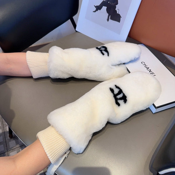 GUANTI IN PELLICCIA DI LAPINO BIANCO E PELLE DI AGNELLO 456404