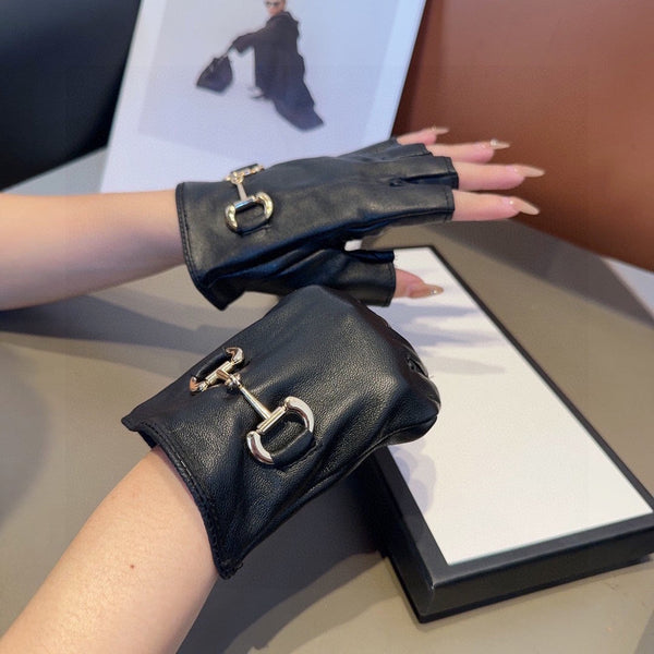 GUANTI SENZA DITA IN PELLE DI AGNELLO NERA 436035