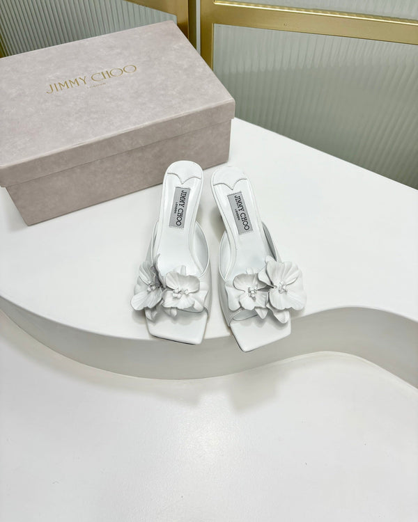 Jimmy Skye 65mm In White Cowhide Mules 597844