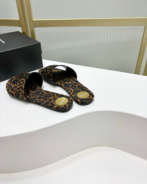 CARLYLE SLIDES IN LEOPARD GROSGRAIN BLACK GOLD