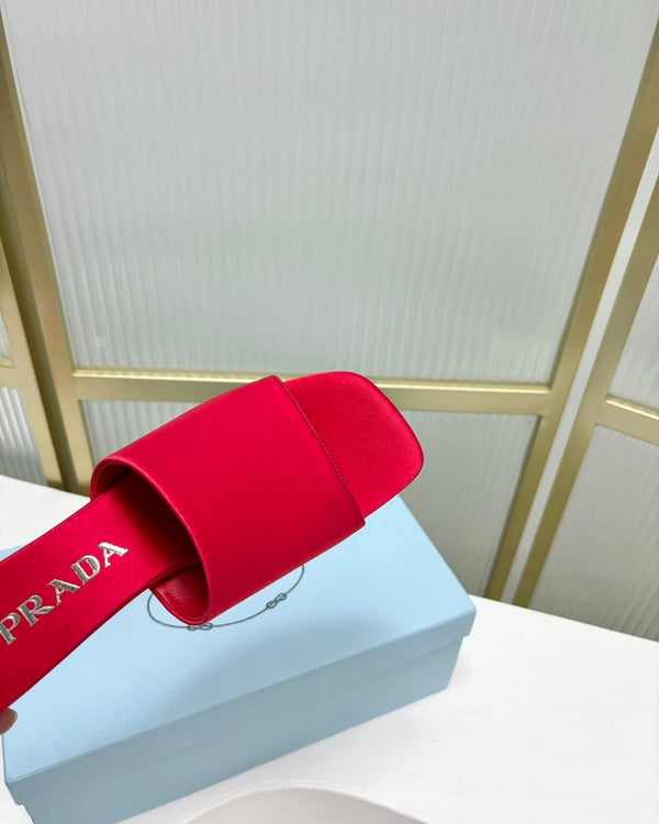 PRA TRIANGLE HEEL SATIN SLIPPERS CRIMSON