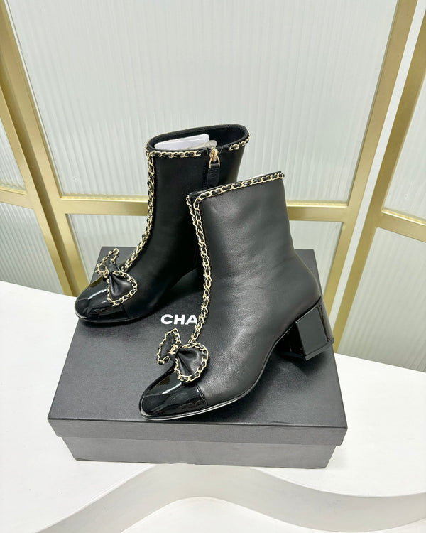 CC Ankle Boot 65 Black Calfskin Patent Calfksin Leather Strap